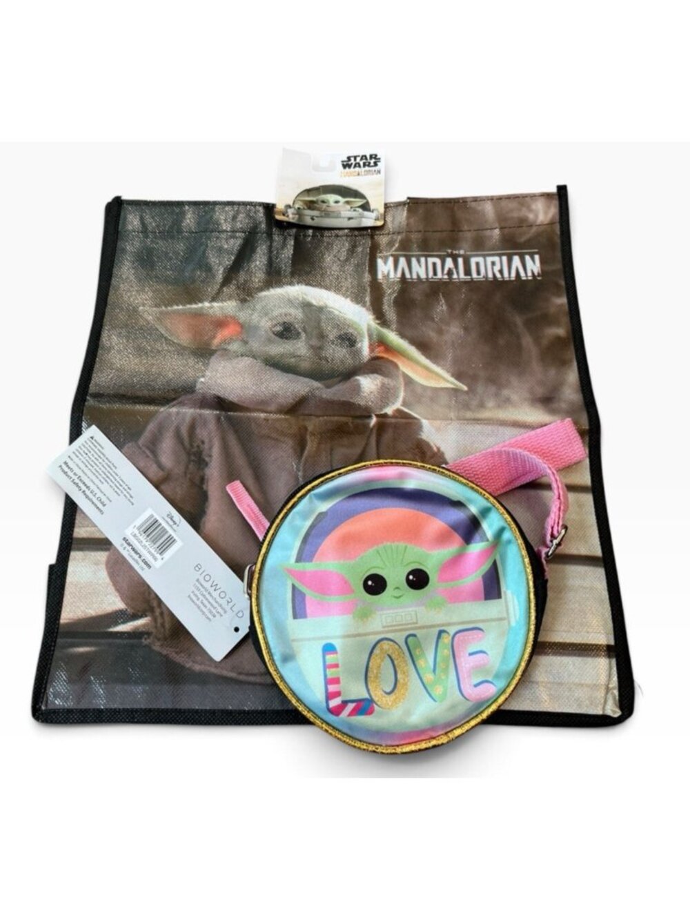Girls Star Wars Mandalorian The Child Grogu LOVE Crossbody Bag And Tote Bag NWT